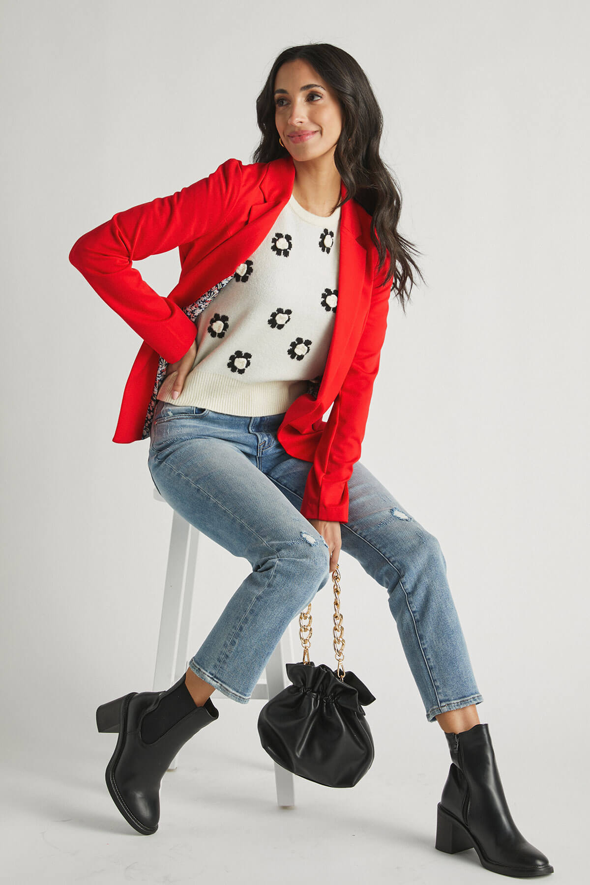 By Together Short Sleeve Flower Embroidered Sweater