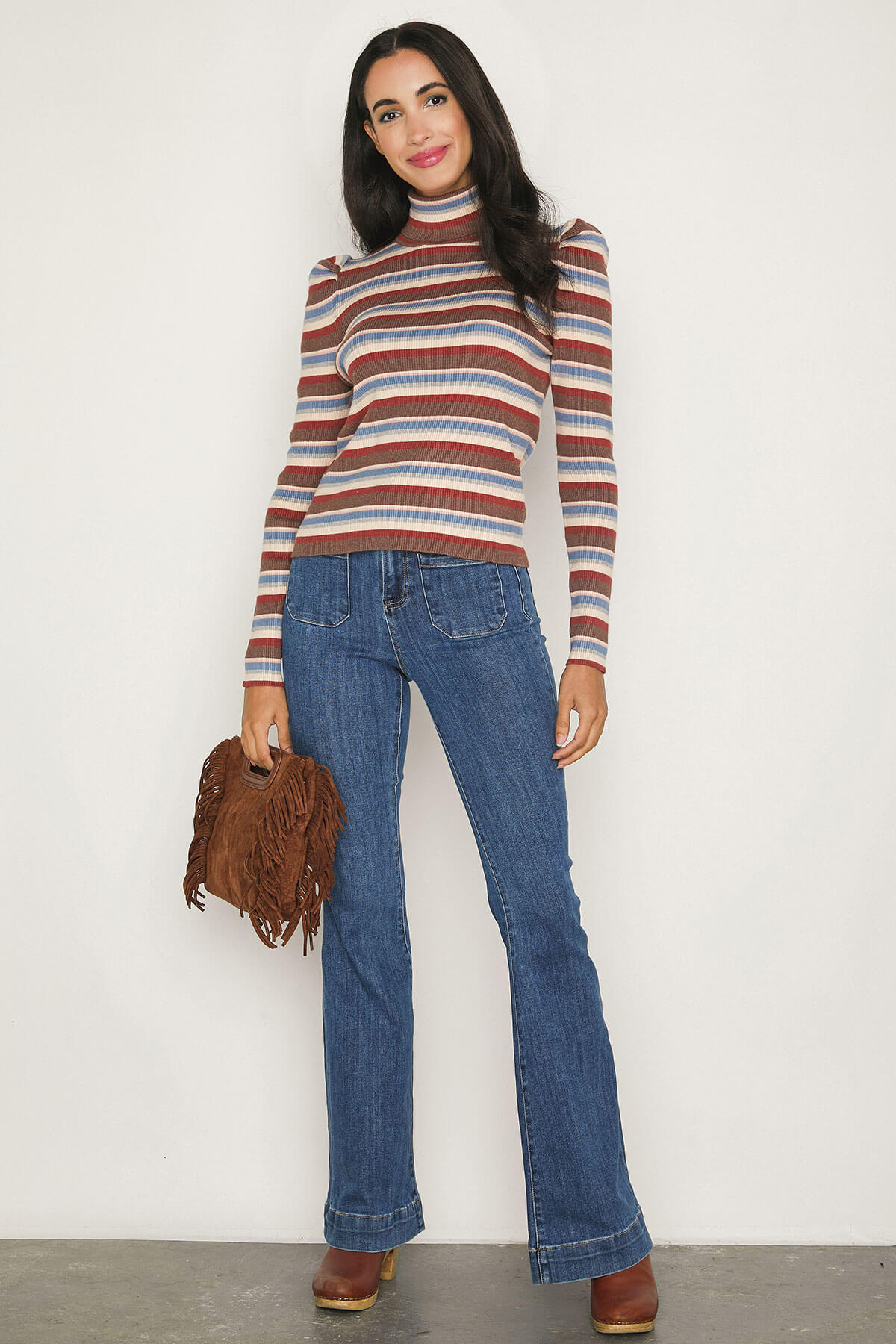 &Merci Stripe Puff Sleeve Turtleneck