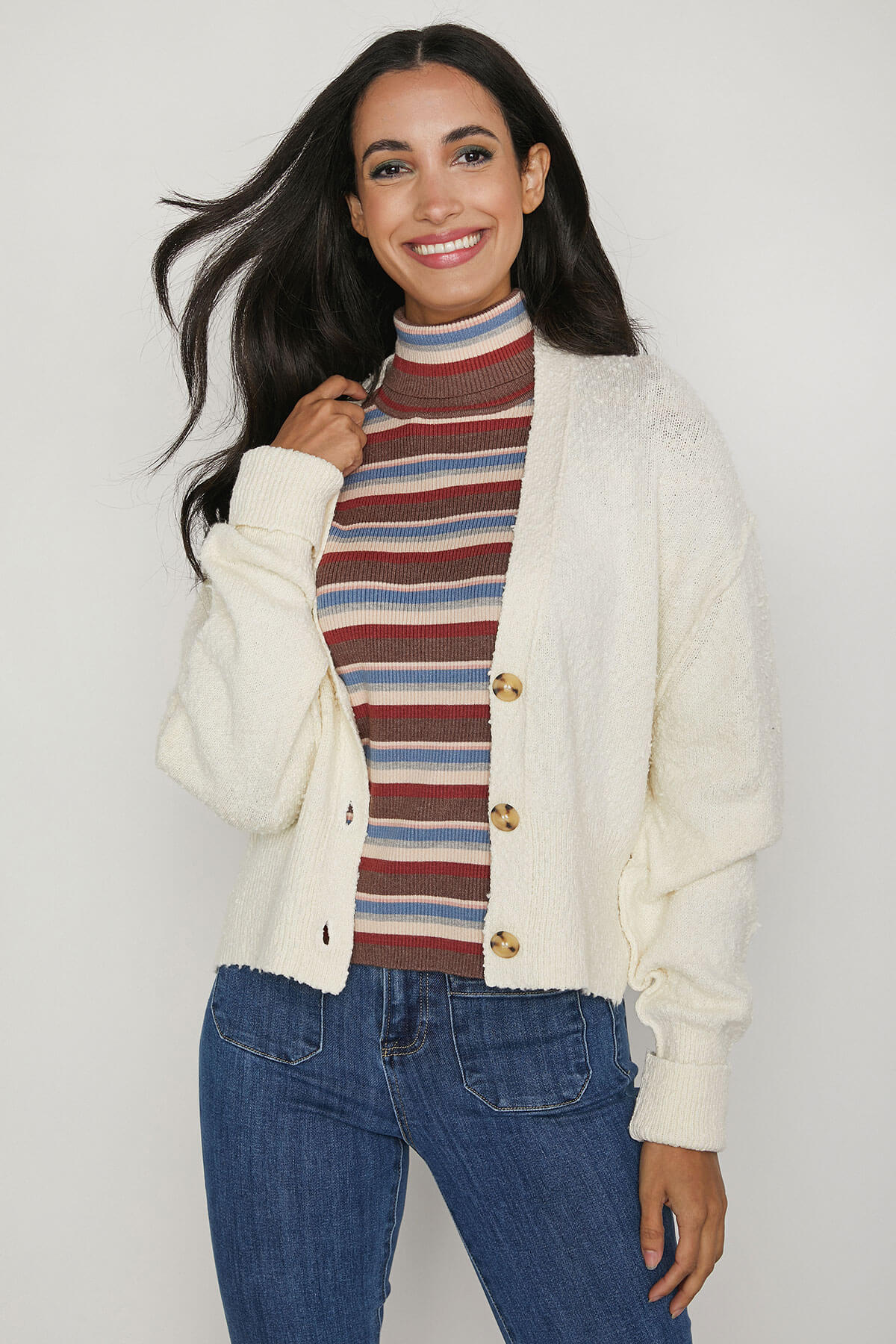 &Merci Stripe Puff Sleeve Turtleneck